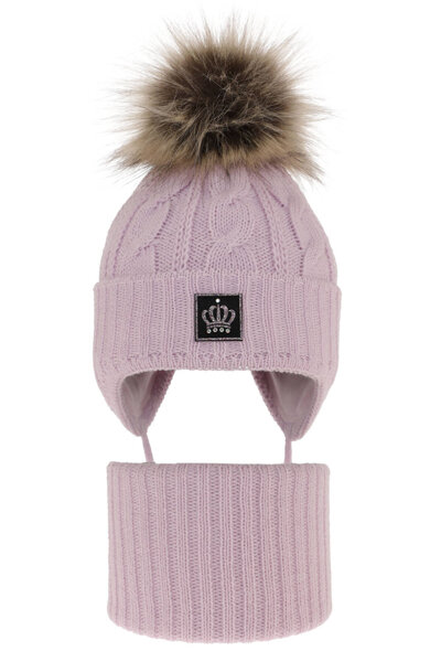 Зимний комплект для девочки: шапка и труба фиолетового цвета Tigra
