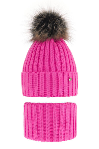 Зимний комплект для девочки: шапка и труба розовая Wilma