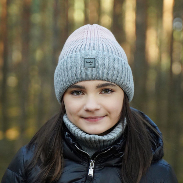 Зимний комплект для девочки: шапка и труба серая Таша