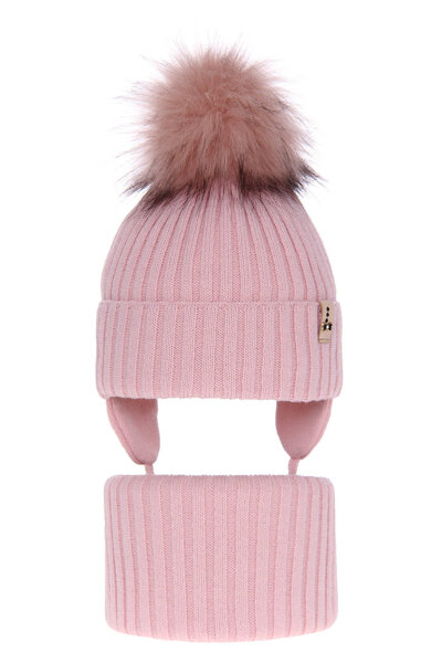 Зимний комплект для девочки: шапка с помпоном и дымоход розового цвета Prairie