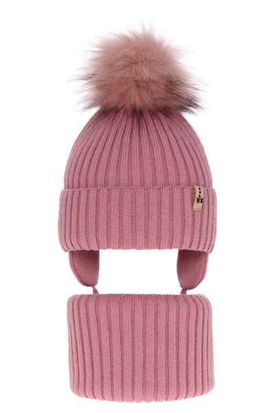 Зимний комплект для девочки: шапка с помпоном и дымоход розового цвета Prairie